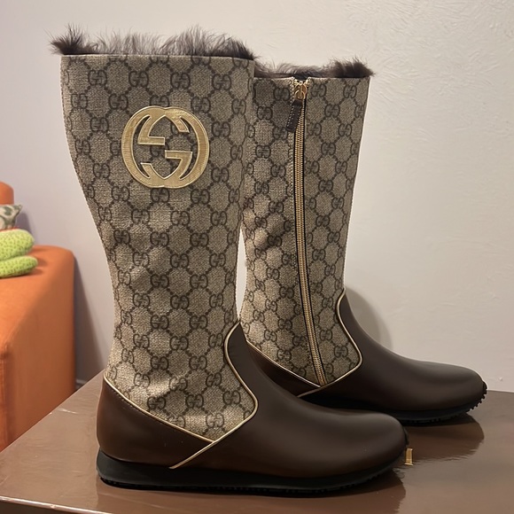 Gucci GG Monogram Leather/Canvas Boots - Picture 4 of 12